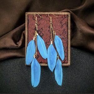 Blue feather dangle earrings!